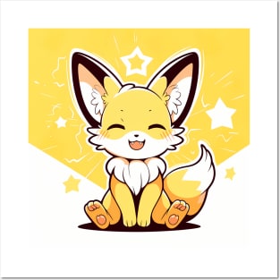 Cute Adorable Cartoon Kawaii Yellow Fennec Fox Posters and Art